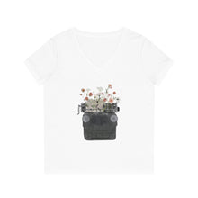 Load image into Gallery viewer, Floral Typewriter V-Neck T-Shirt
