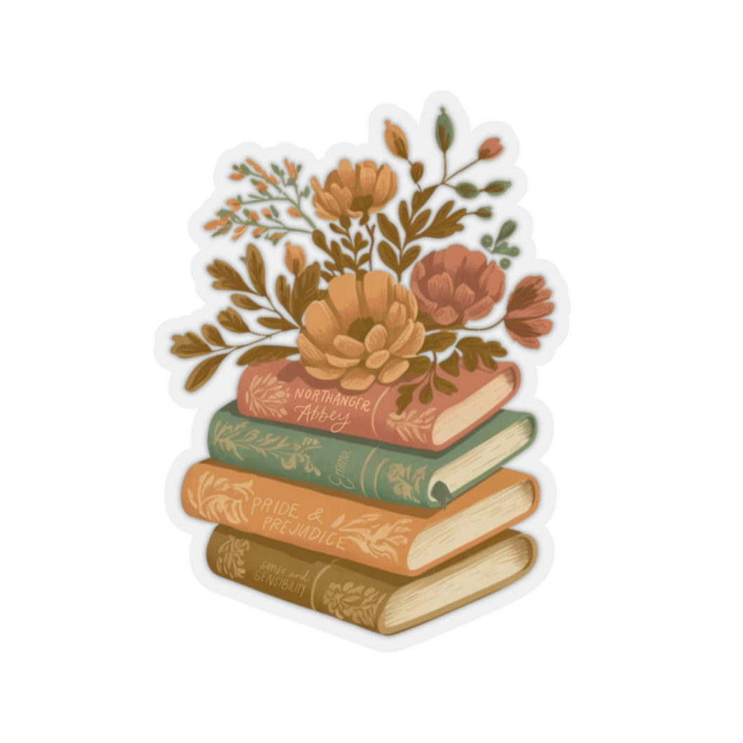 Austin Floral Book Stack Kiss-Cut Stickers